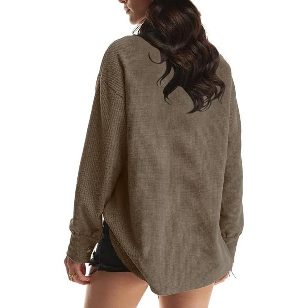 Womens Lightweight Waffle Knit‎ Shacket Brown Oversized Button Down XL NWT - Picture 11 of 12
